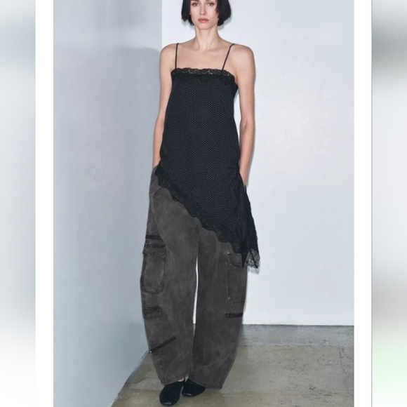 Zara Tops - Zara Zw Collection Asymmetric Polka Dot Lace Top Sz-L